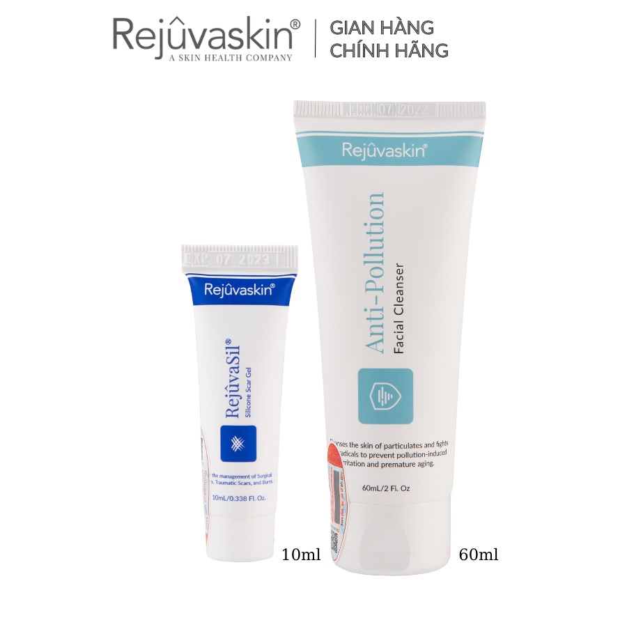 Combo chăm sóc da Rejuvaskin ngăn ngừa sẹo, làm xẹp sẹo lồi, sẹo phì đại Silicone Rejuvasil Gel 10ml và SRM 60ml