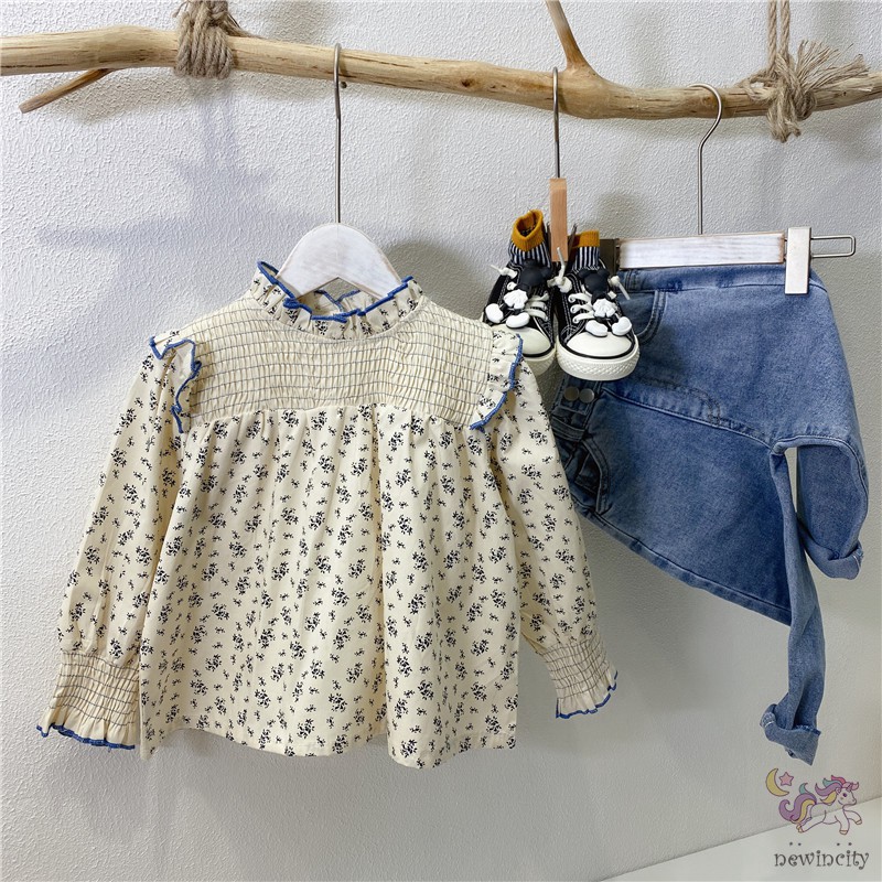 Áo sơ mi tay phồng in họa tiết hoa xinh xắn cho bé gái