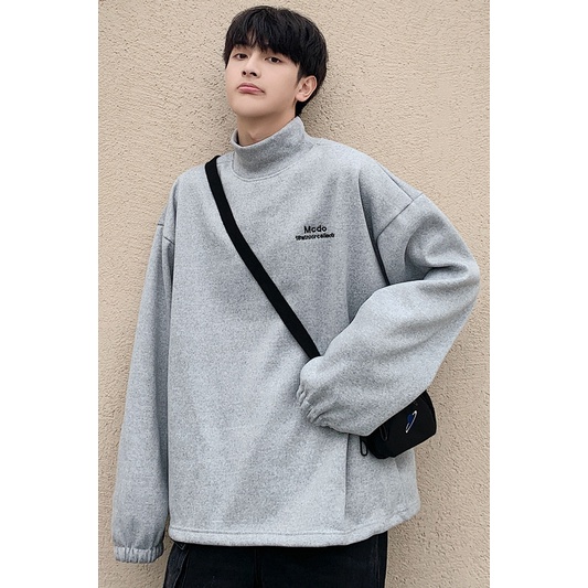 Áo khoác cổ cao lót nhung dáng rộng thời trang | BigBuy360 - bigbuy360.vn