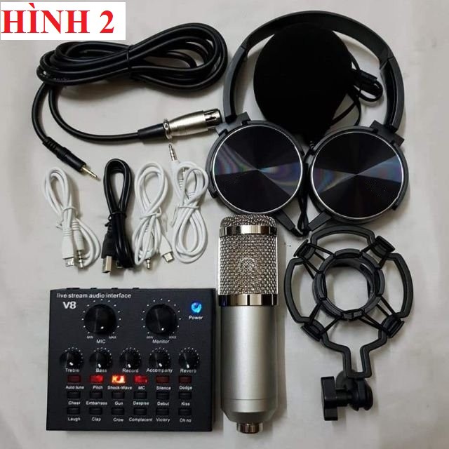 Trọn bộ Sound-card V8 + Micro BM900 chuyên livestream, thu âm