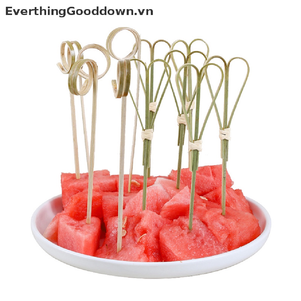 Everthinggooddown Túi 100 Xiên Tre Ăn Trái Cây / Cocktail Thắt Nút Dùng Một Lần