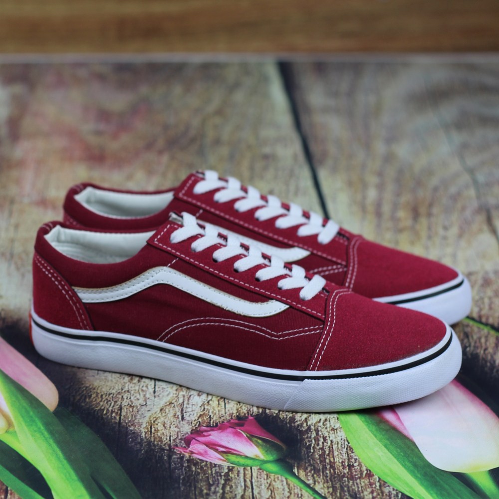 Giày Sneaker Vnns Old Skool Nữ Màu Đỏ Đô tặng 1 Tất