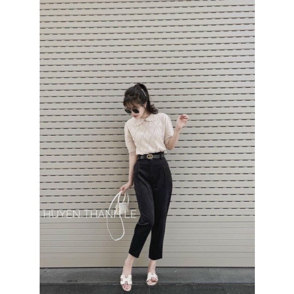 Quần nhung begyy tăm cạp chun sườn  kèm bet