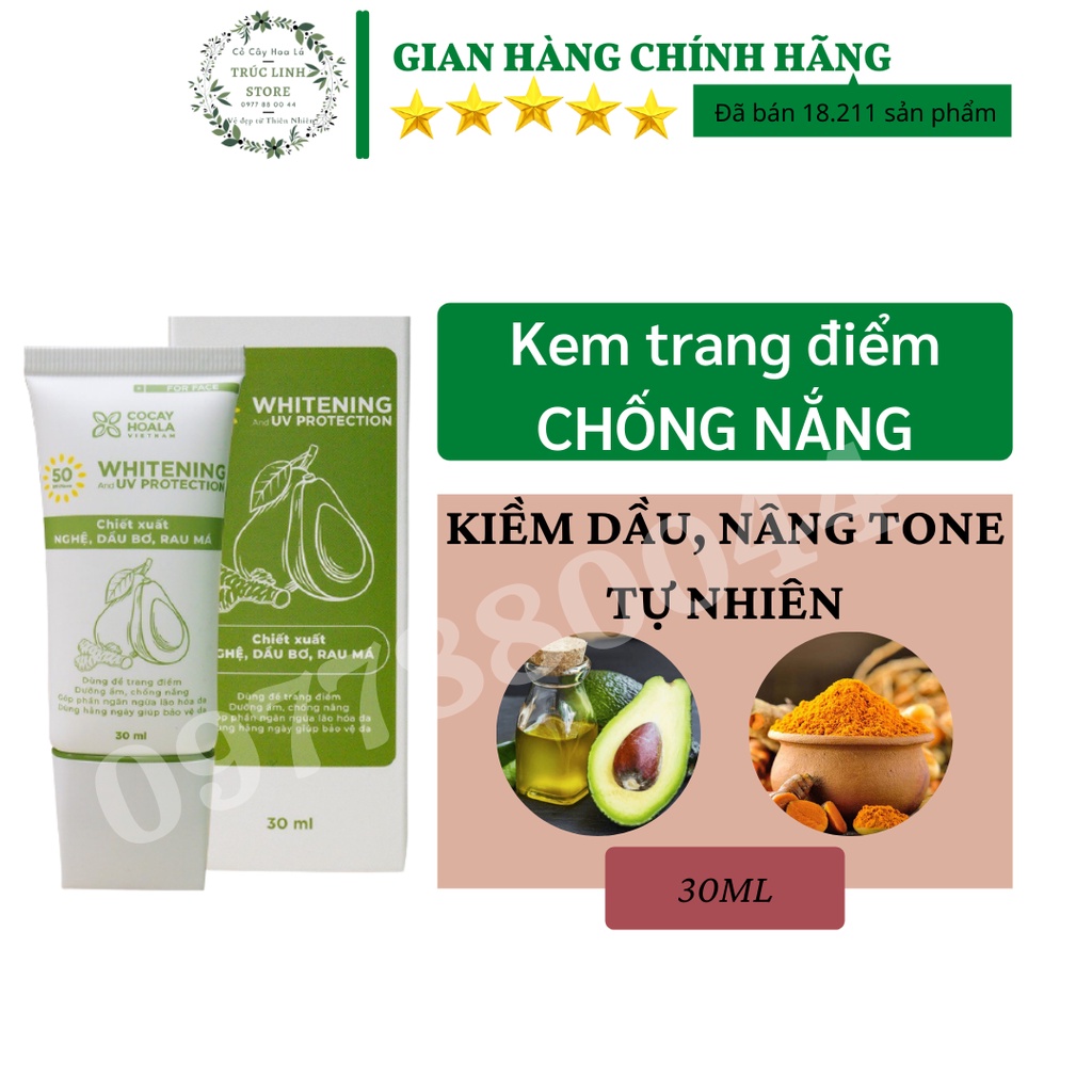 [Mẫu mới] Kem chống nắng Nghệ Bơ Cocayhoala-kiềm dầu, chống thấm nước, nâng tông da SPF50+ PA+++ 30ml