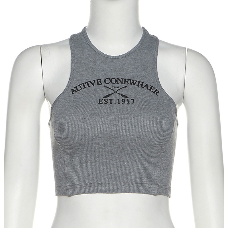 DUNEA Áo Tank Top Cổ Tròn In Chữ Phong Cách Đường Phố Cá Tính Cho Nữ