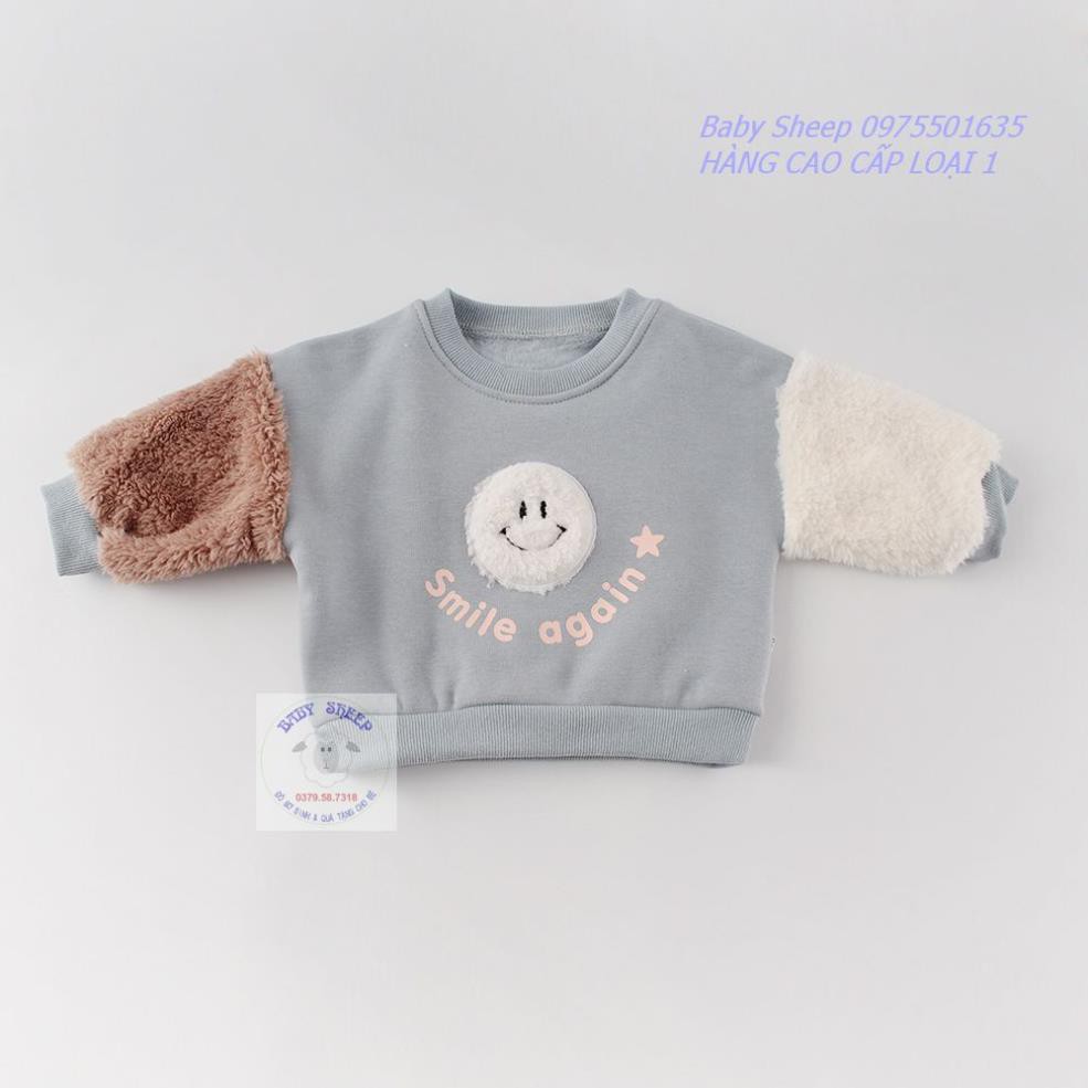 Áo nỉ tay phối lông cừu họa tiết mặt cười đáng yêu cho bé trai bé gái từ 3 tháng- 3 tuổi Baby Sheep