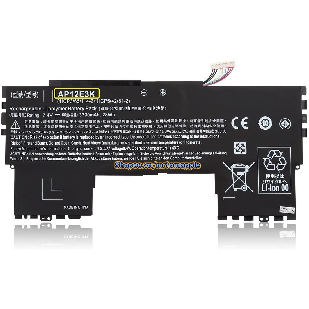 (BATTERY) Pin Laptop ACER ASPIRE S7-191 (AP12E3K) (ZIN) - 4 CELL - Aspire S7-191, Aspire S7 Ultrabook IPS 1ICP3/65/114