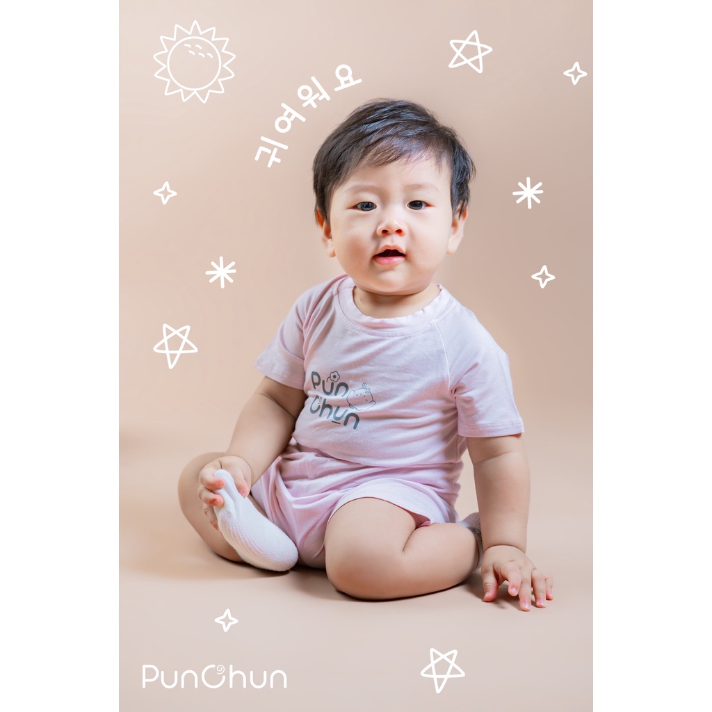 Punchun bộ cộc raglan bé trai hé gái SS2022D03