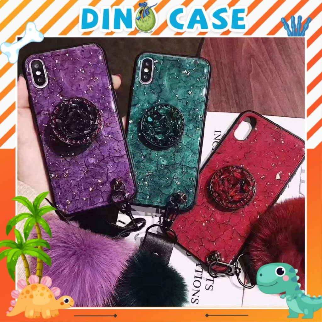 Ốp Vân Đá , Sang Chảnh Viền Đá Kèm Giá Đỡ + Cục Bông + Dây Đeo Cho Iphone 6/6s/ 6plus/ 6s plus/ 7plus/ 8plus/ X/Xs Max