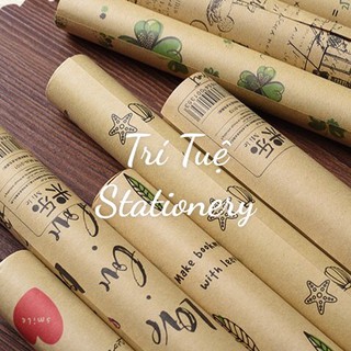 Giấy gói quà kraft, giấy gói hoa vintage cổ điển kiểu giấy báo - VPP Trí Tuệ