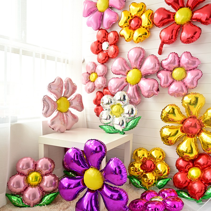 Bộ 3 bong bóng lá nhôm thiết kế hình hoa lá chuyên dùng trang trí tiệc cưới/sinh nhật cho trẻ em gái