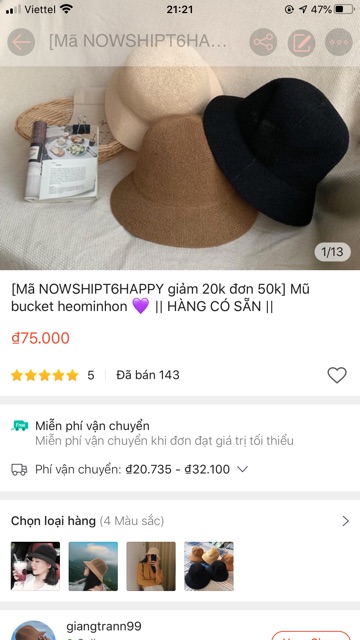 Mũ bucket heominhon 💜 ( shopee cũ giangtrann99)