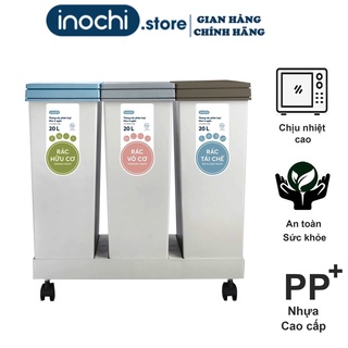 Thùng rác thông minh HIRO INOCHI 3 Ngăn bấm nút tự động mở nắp phân loại rác cho phòng khách, phòng ngủ,vệ sinh RAPL.003