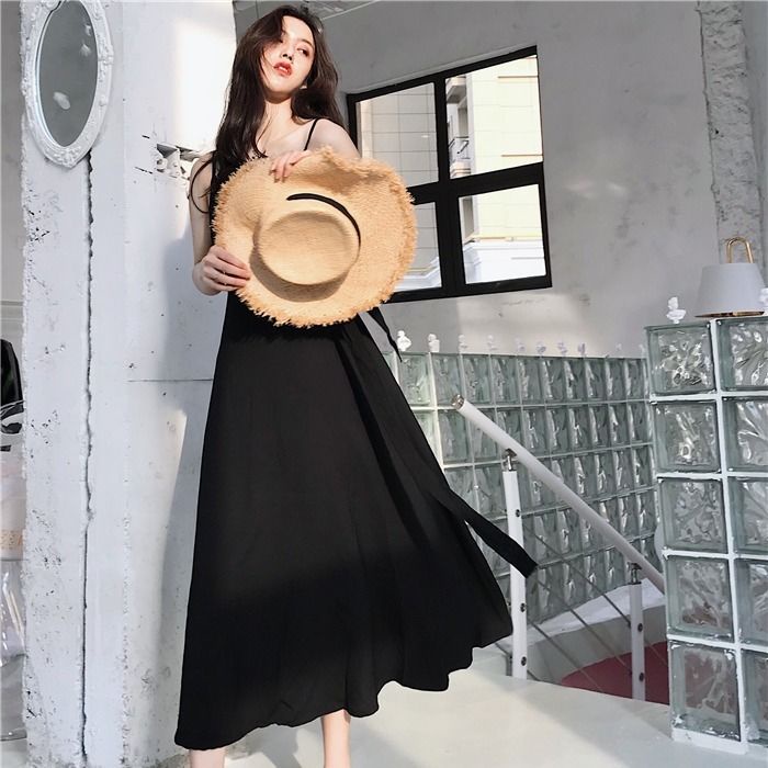 Đầm Hai Dây Phối Nơ Xinh Xắn Thời Trang✨✨ Đầm Dây Phong Cách Mới Mùa Thu✨✨ Kỳ Nghỉ✨✨ Chân Váy Dài Dáng Ôm Thời Trang Quyến Rũ Cho Nữ