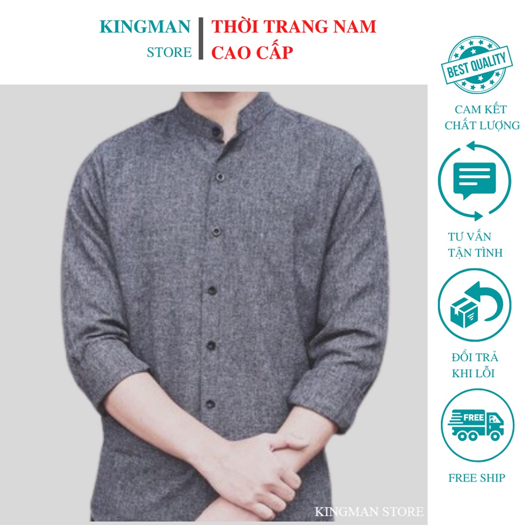 Áo Sơ Mi Đũi Nam Cổ Tàu, Áo Sơ Mi Nam Chất Liệu Vải Đũi Mềm Mịn Thấm Hút Mồ Hôi - Kingman Store