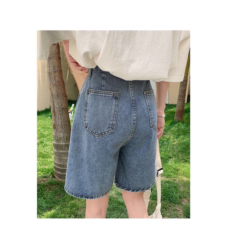 Quần Short Denim Cạp Cao Ống Rộng Thời Trang Hè 2022 Mới Cho Nữ