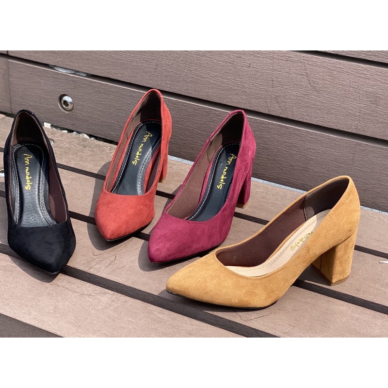 Giày cao gót 7 phân gót vuông mui nhon Annmodels kiểu dáng basic -NSGXL