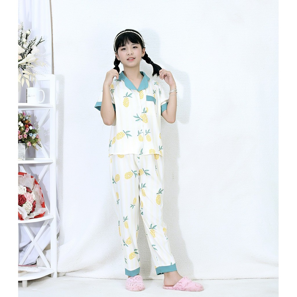 Set bộ pijama áo tay ngắn quần dài nhiều size chất liệu lụa mát họa tiết đáng yêu cho bé 239