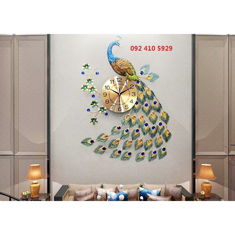 Đồng hồ treo tường chim công đậu rủ đuôi