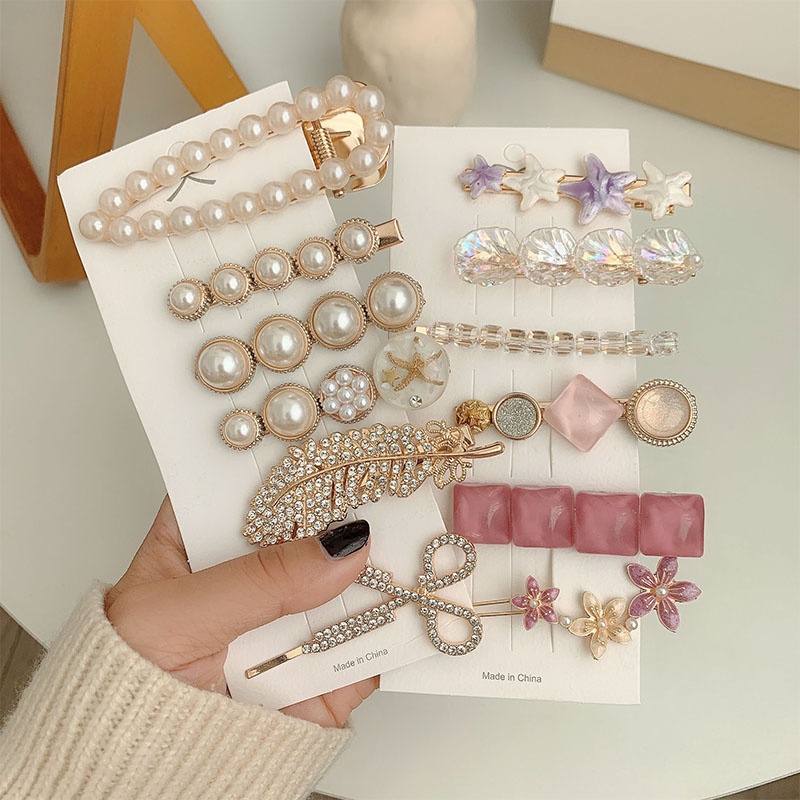 Kẹp tóc kim loại đính ngọc trai nhân tạo thanh lịch cho nữ