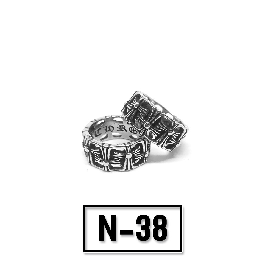 Nhẫn titan Chrome Heart hoạ tiết thánh giá đan bản mỏng nổi - Mẫu N-38