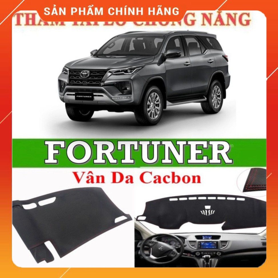 Fortuner, thảm taplo da vân carbon chống nóng toyota Fortuner 2017-2020