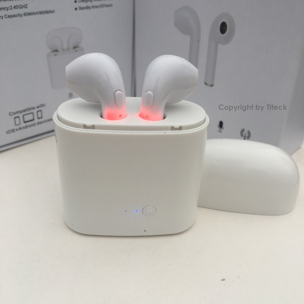 Tai nghe Bluetooth Earpods i7s, cốc sạc chuẩn