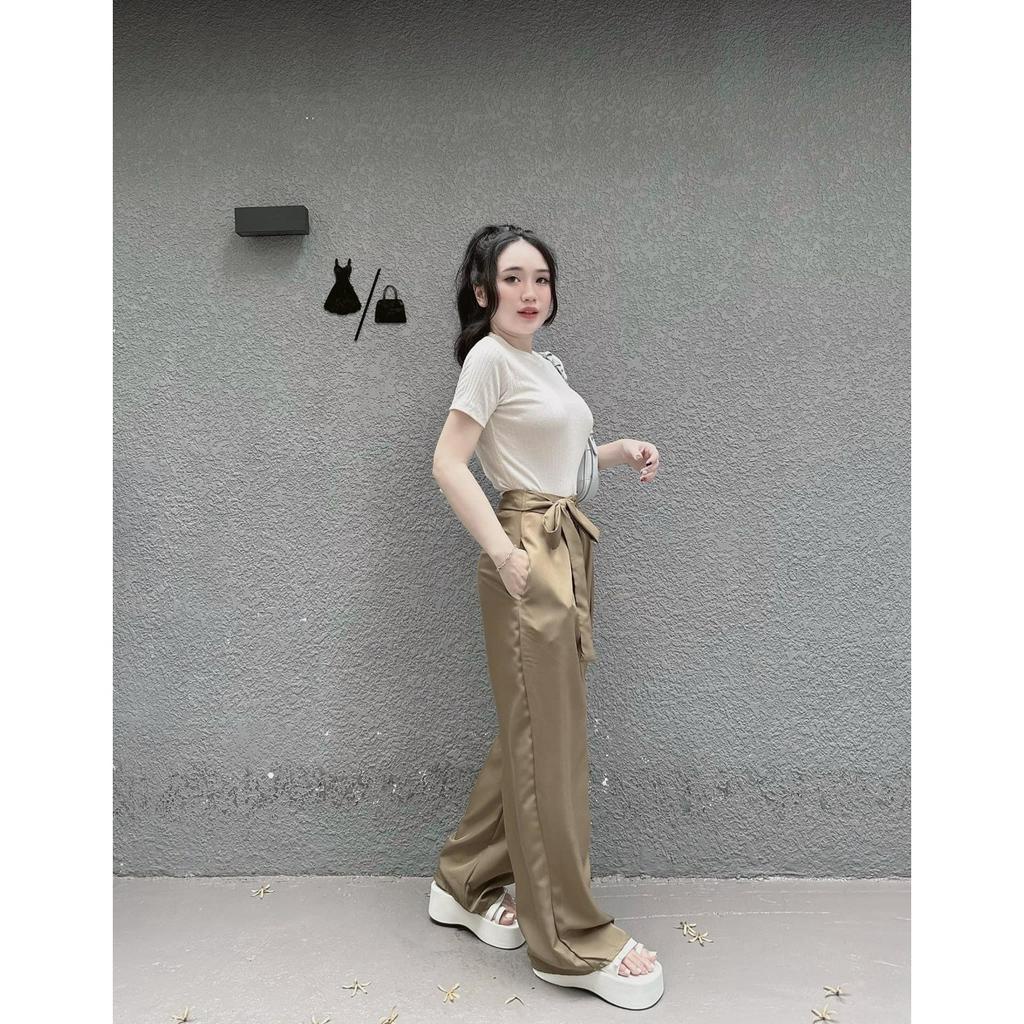 Sét xinh ao tăm mongtog mix quần xuông cạp thắt nơ TL811