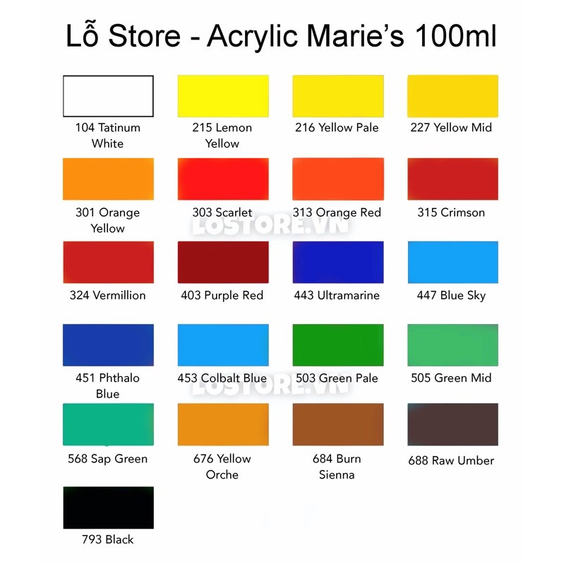 [LỖ STORE] Màu Acrylic Marie’s 100ml - Tông xanh và nâu