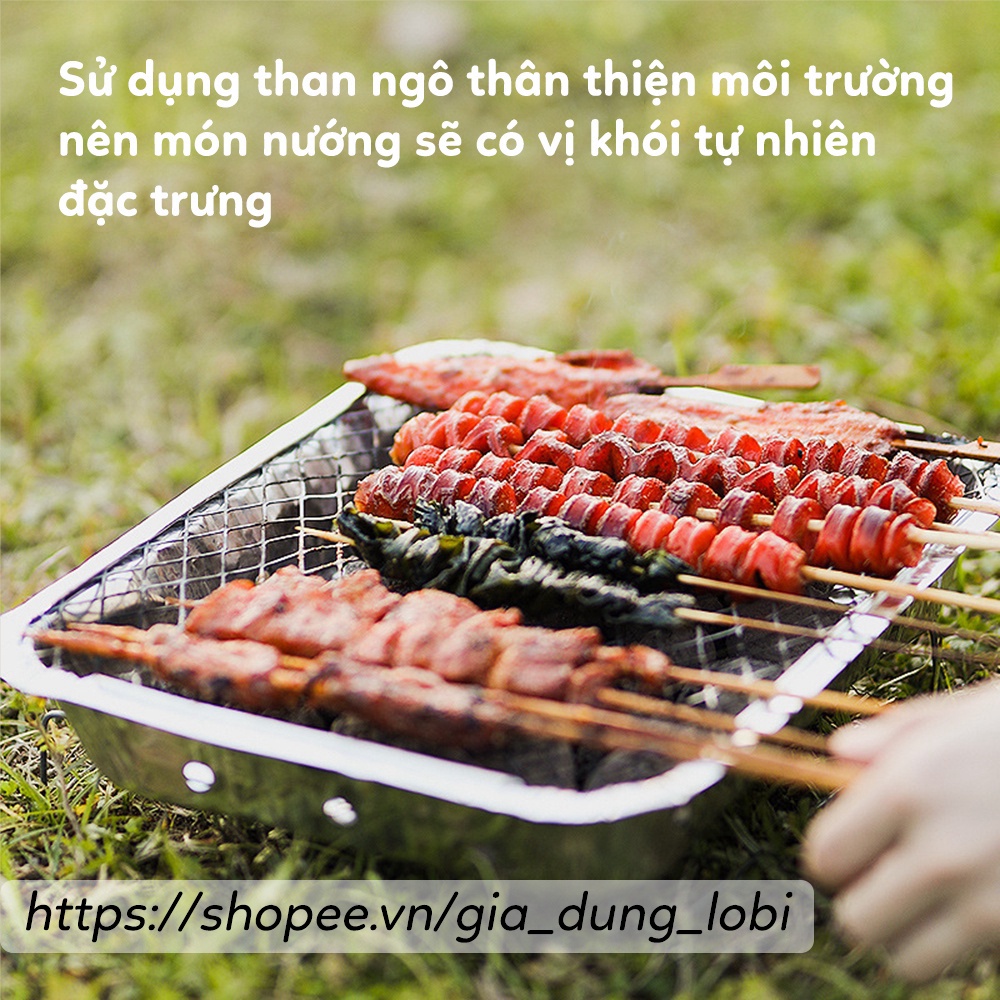 Bếp nướng than dùng 1 lần Vỉ nướng thịt BBQ du lich phượt dã ngoại picnic (đầy đủ phụ kiện đi kèm)