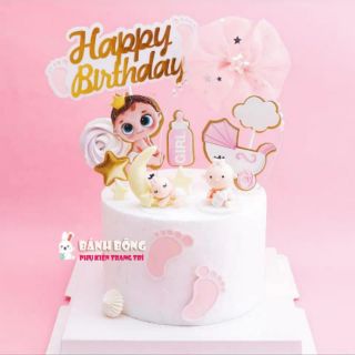 Set cắm Baby Bé Trai Bé Gái Xe Nôi trang trí Bánh Sinh Nhật cho Bé Phụ Kiện Bánh Kem