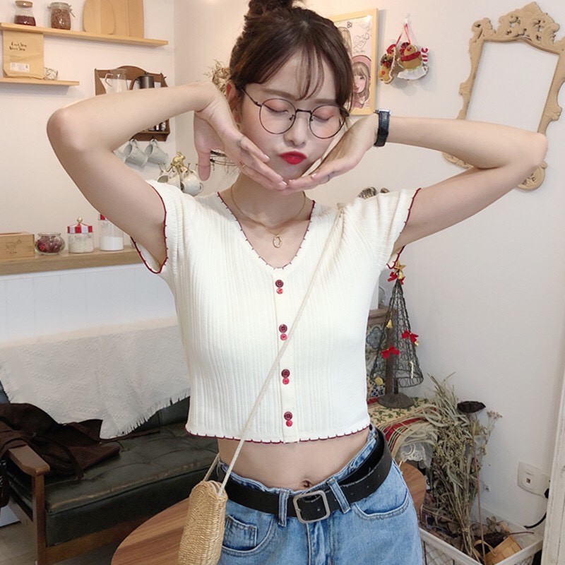 Áo Len Tăm Dệt Kim Tay Ngắn 🎀 Áo croptop kiểu ngắn tay phong cách ulzzang Hàn Quốc C36 - Maoshop | BigBuy360 - bigbuy360.vn