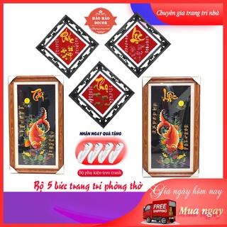 Tranh thêu Phòng Thờ 5 bức Tranh thêu truyền thống thành phẩm chưa khung