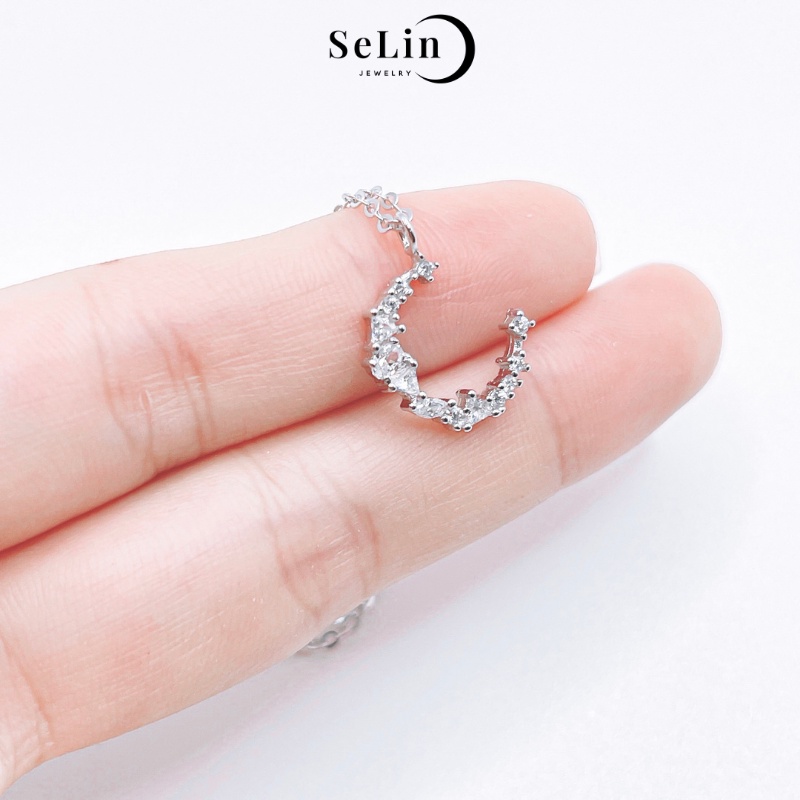 Dây chuyền vòng cổ bạc 925 nữ cao cấp đính đá mặt trăng lấp lánh SELIN JEWELRY - 0101