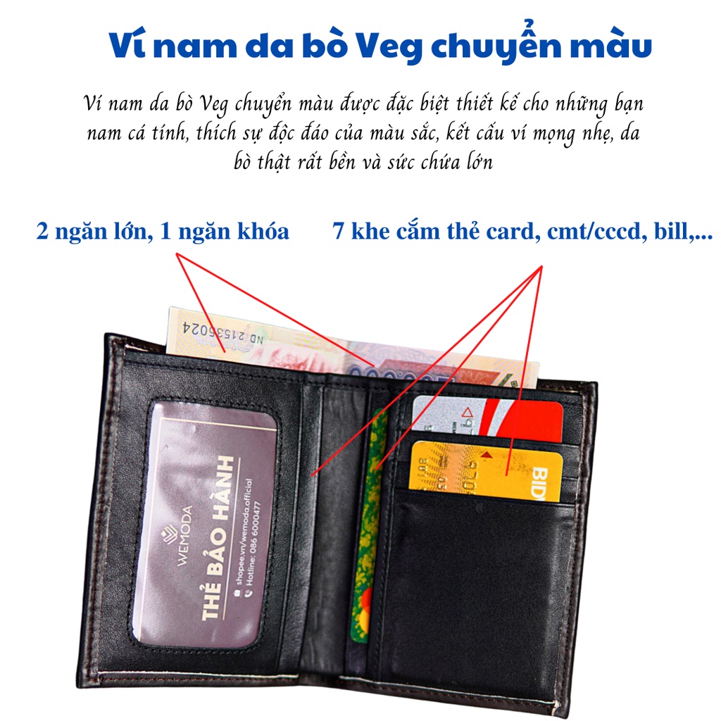 Ví Da Bò Nam WEMODA pha màu độc đáo