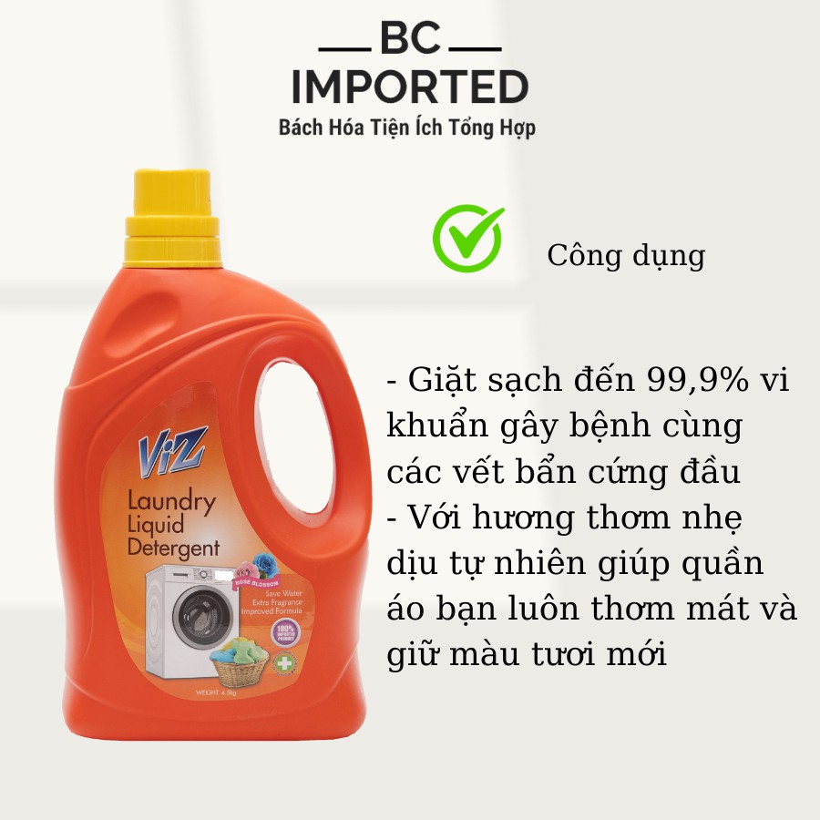 Nước giặt -loại bỏ vết bẩn giúp quần áo trắng sáng thơm mát diệt vi khuẩn 99% VIZ nhập khẩu MALAYSIA