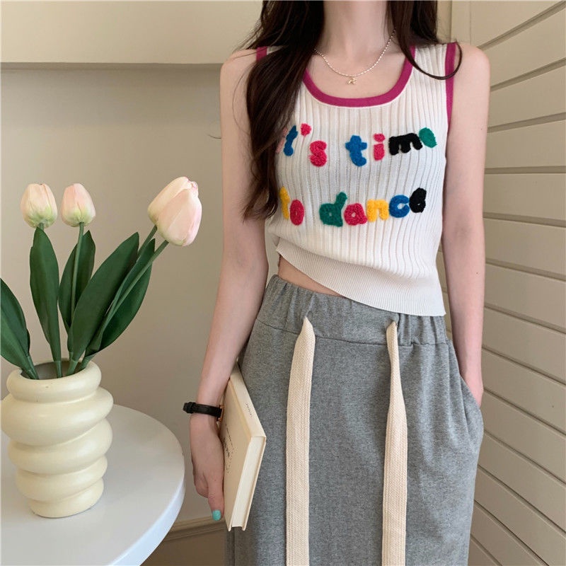 Jiashucheng Áo Dệt Kim Sát Nách Thêu Chữ Thời Trang Cho Nữ