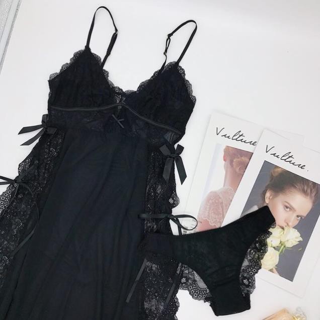 Váy ngủ xẻ nơ hàng quảng châu cao cấp