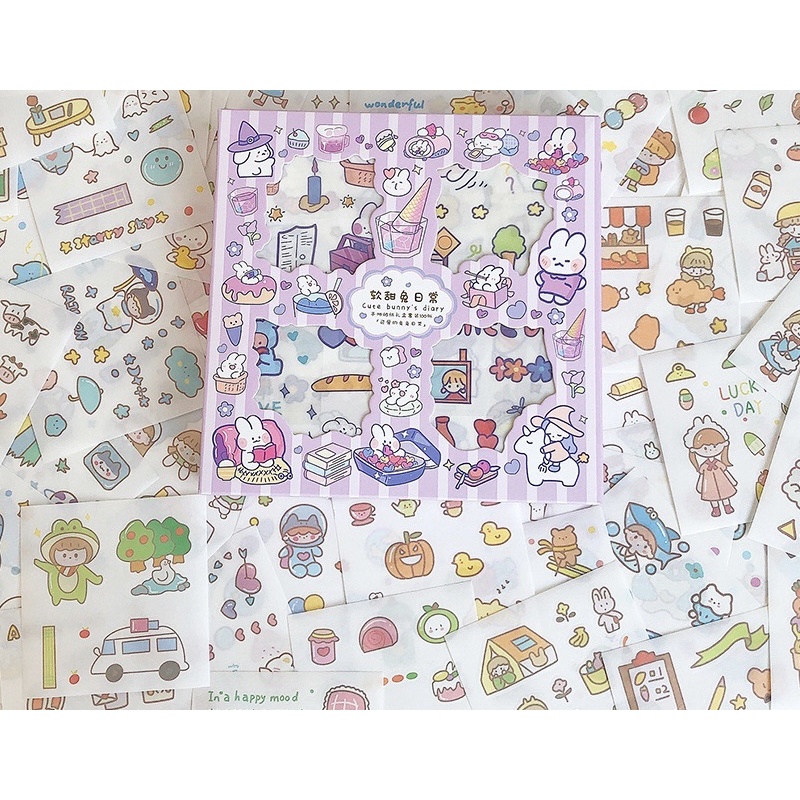 Sticker cute vintage trang trí dán sổ hộp 100 tấm hình dán sticker dễ thương STG01843