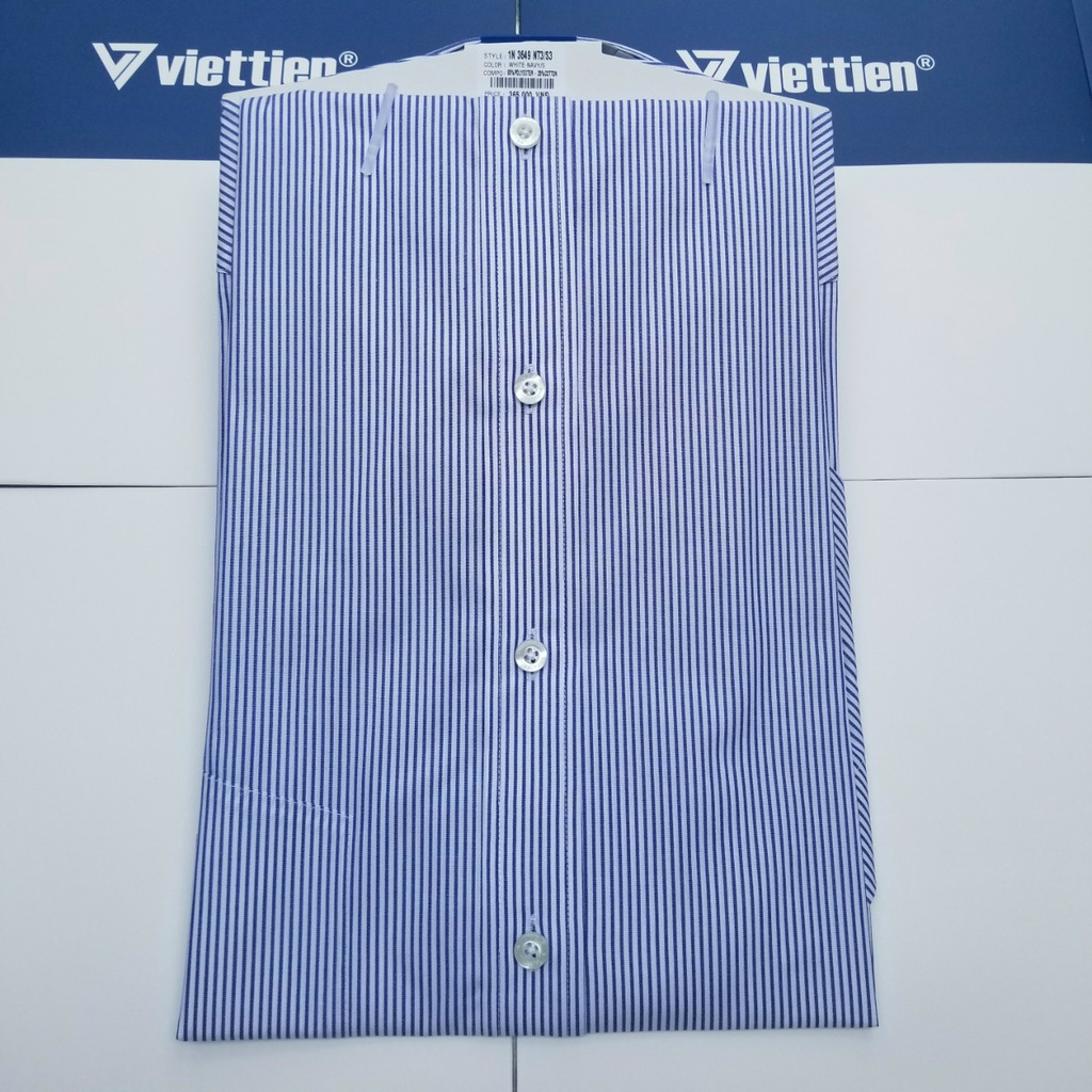 Aó sơ mi nam Việt Tiến ngắn tay mã 1N3649NT3  chính hãng ,cao cấp - form suông REGULAR - tà bầu .Kẻ sọc nhỏ