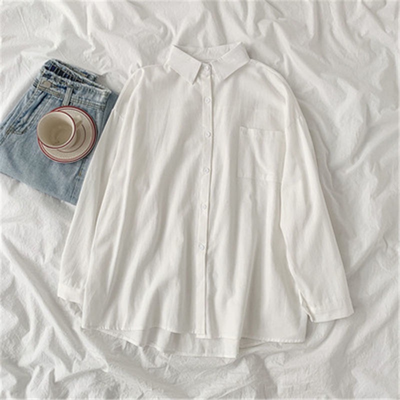 Áo Sơ Mi Tay Dài Màu Trơn Phong Cách Hàn Quốc Mẫu Mới 2022 Thời Trang Xuân Thu Cho Nữ