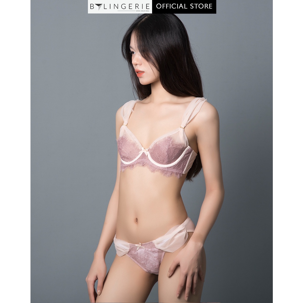 Bộ đồ lót ren nữ BY LINGERIE màu hồng nude có gọng không độn mút B189 | BigBuy360 - bigbuy360.vn