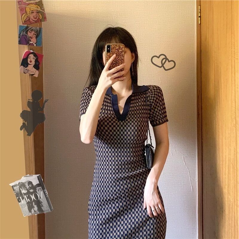 Đầm Dệt Kim Cổ polo Dáng Dài Ôm Thời Trang Sang Trọng Cho Nữ