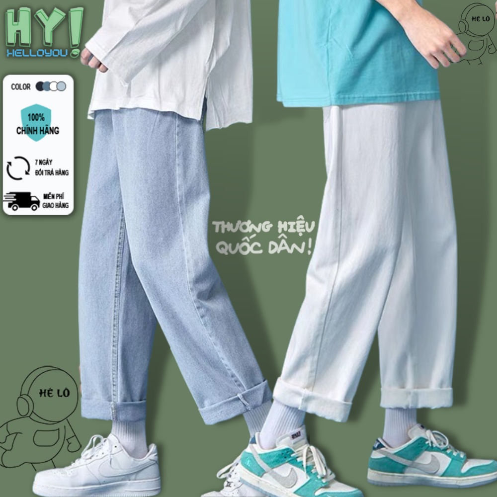 Quần jean nam baggy Trắng dáng đứng mầu xanh đen Ống Suông Rộng Chất jeans bò phom xuông TR01 Style Hàn Quốc HELLOYOU