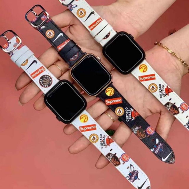 Dây da Applewatch hoạ tiết Supreme