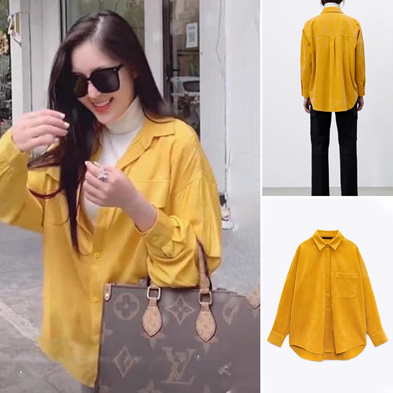 Zara Áo Sơ Mi Phối Khóa Cài Vàng Sáng Kiểu retro Thời Trang Mùa Xuân 2157266 Áo blouse