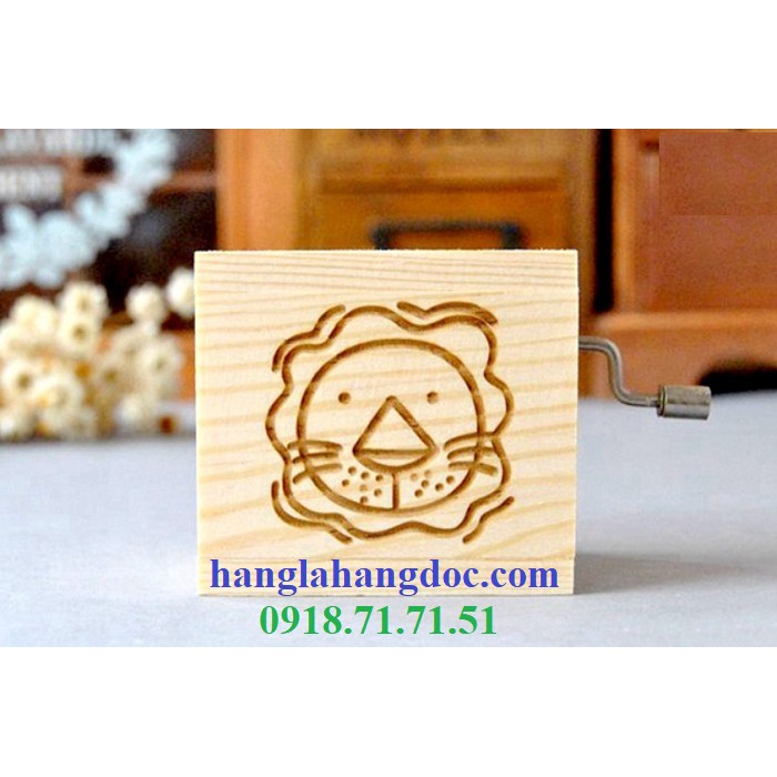 Hộp nhạc quay tay gỗ cổ điển, khắc 12 cung hoàng đạo cá tính