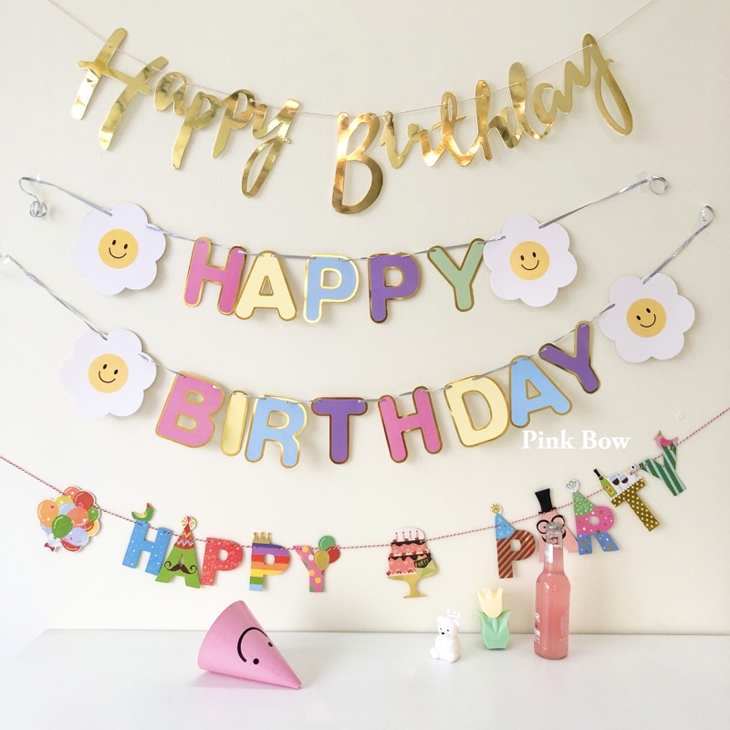 Dây treo/Băng rôn GIẤY sinh nhật chữ Happy Birthday/ILOVEYOU đủ màu sắc pastel và kiểu dáng Hàn Quốc
