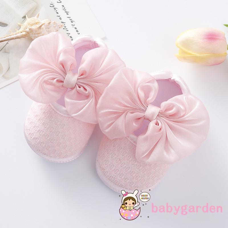 Giày Tập Đi Màu Trơn Đính Nơ To Màu Hồng/Trắng/Đỏ/Vàng Dễ Thương Cho Bé Gái