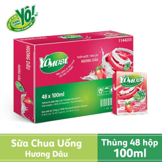 Sữa Chua uống Yomost hương dâu (48 hộp x 100ml )